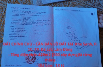 ĐẤT CHÍNH CHỦ - CẦN BÁN LÔ ĐẤT TẠI  Khe Sanh, P. 10, TP. Đà Lạt, Lâm Đồng